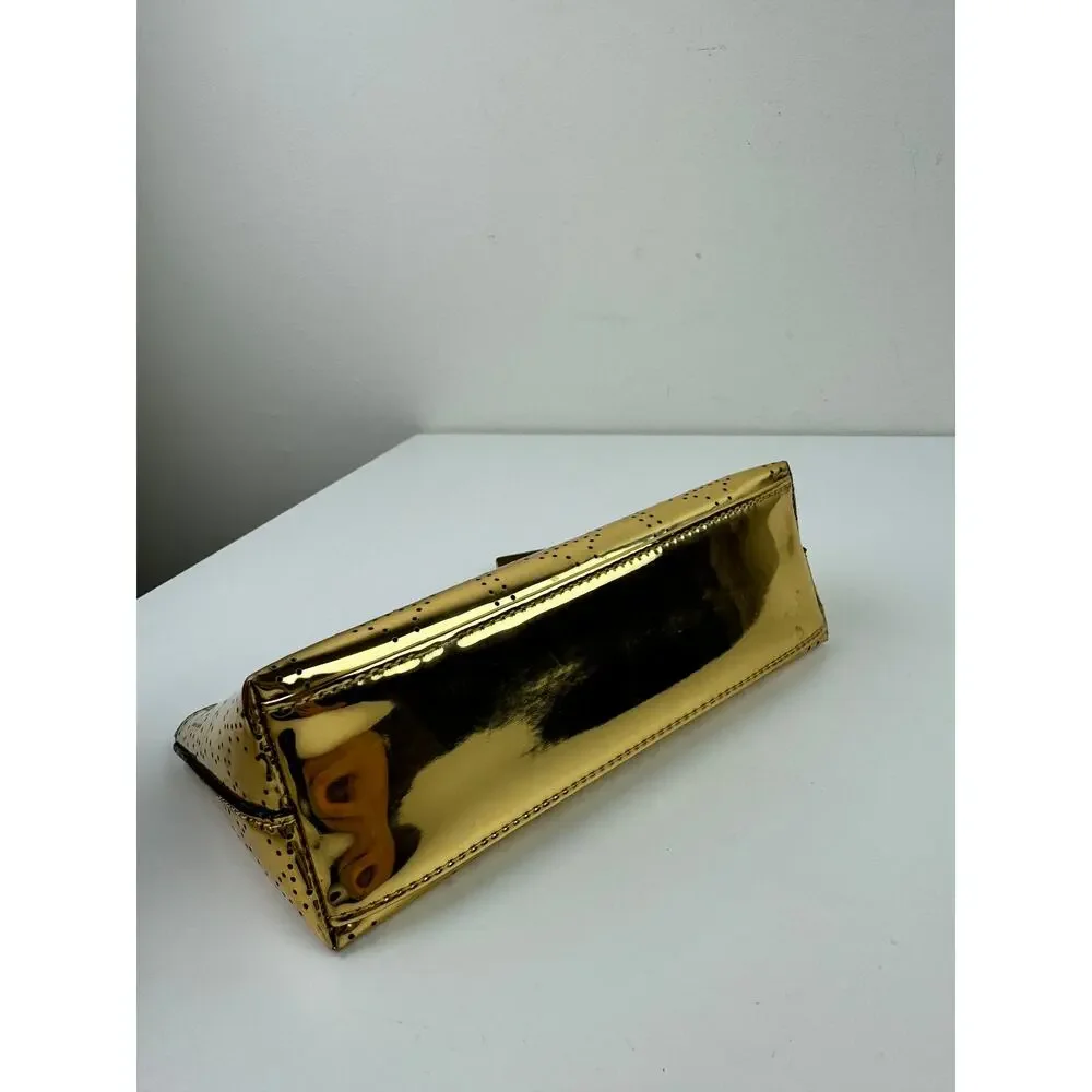 KATE SPADE Metro Gold Metallic Perforated Cosmetic Bag Shiny Heart Zip Pouch